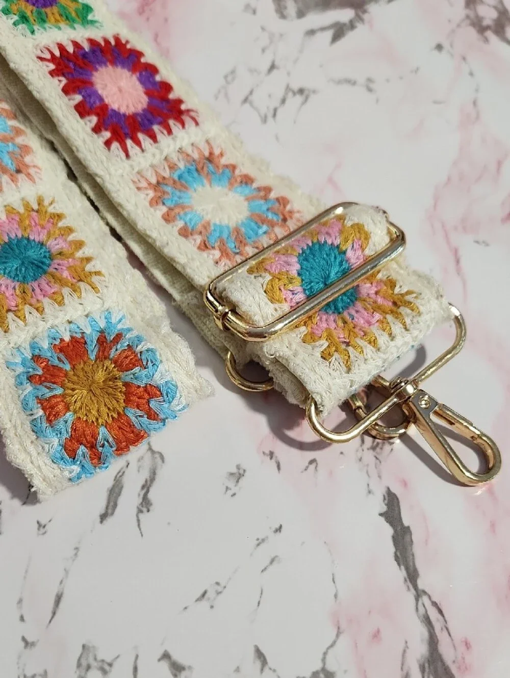 Multicolor Crochet Guitar/Bag Strap - Cream Base
